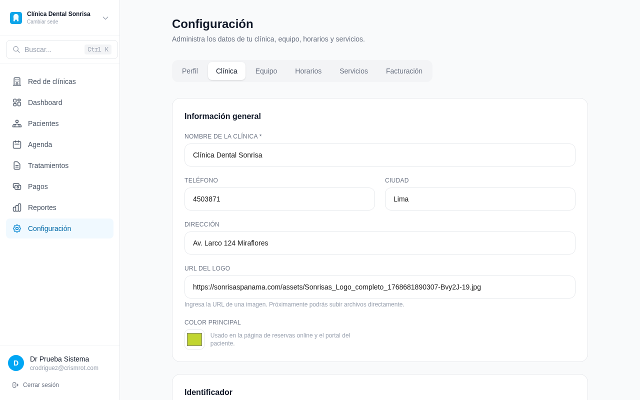Configuración de clínica